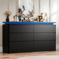 6 Drawer Dresser for Bedroom, 47.2' Long Black Chest of Drawers with Charging Station & LED Lights,Curved Profile Design,Double Wooden Closet Storage Cabinet,Modern Dresser TV Stand with Deep Drawers
