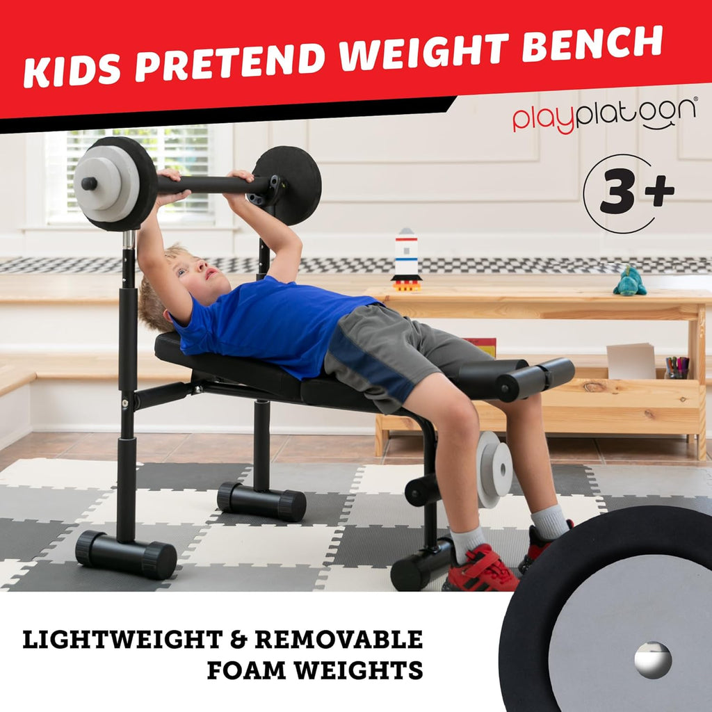 Play Platoon Kids Weight Bench Set - Kids Gym Equipment for Home - Bench Press Weight Sets for Boys - Toddler Gym Set Workout and Exercise Equipment - Ages 3+