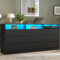 Loomie 9 Drawer Dresser for Bedroom with LED Lights & Power Outlet, Large 63' Black Dressers & Chest w/Deep Drawers, Triple Wide Dresser TV Stand for TVs up to 75',Dressers Organizer w/3 Open Cubbies