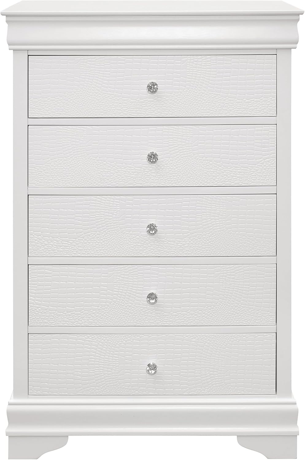 Glam Style Bedroom Set 5pcs Full Size Bed LED Light HB White Finish Alligator Texture Panels Wooden Furniture