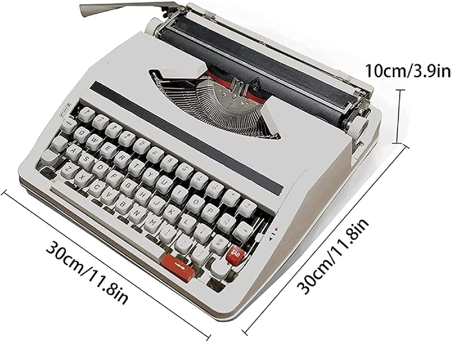 Machinery Typewriter Old Fashioned Manual Typewriter, Portable and Easy to Use Literary Retro Collection Gift, 30 * 30 * 10CM,White