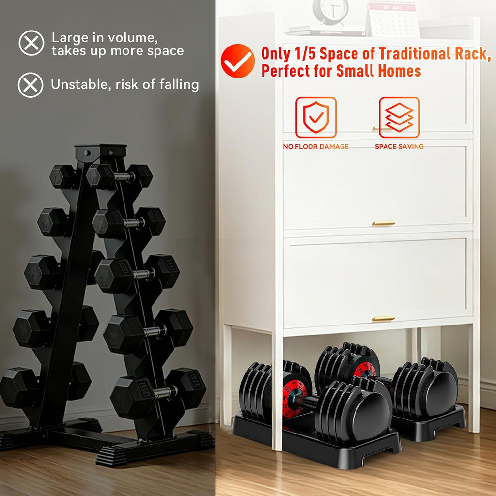 25/55lb Pair Adjustable Dumbbell Set, Adjustable Dumbbells Set of 2, 5 in 1/10 in 1 Free Weights Dumbbells Set with Anti-Slip Texture Handle, Weight Set For Home Gym Suit both Men and Women