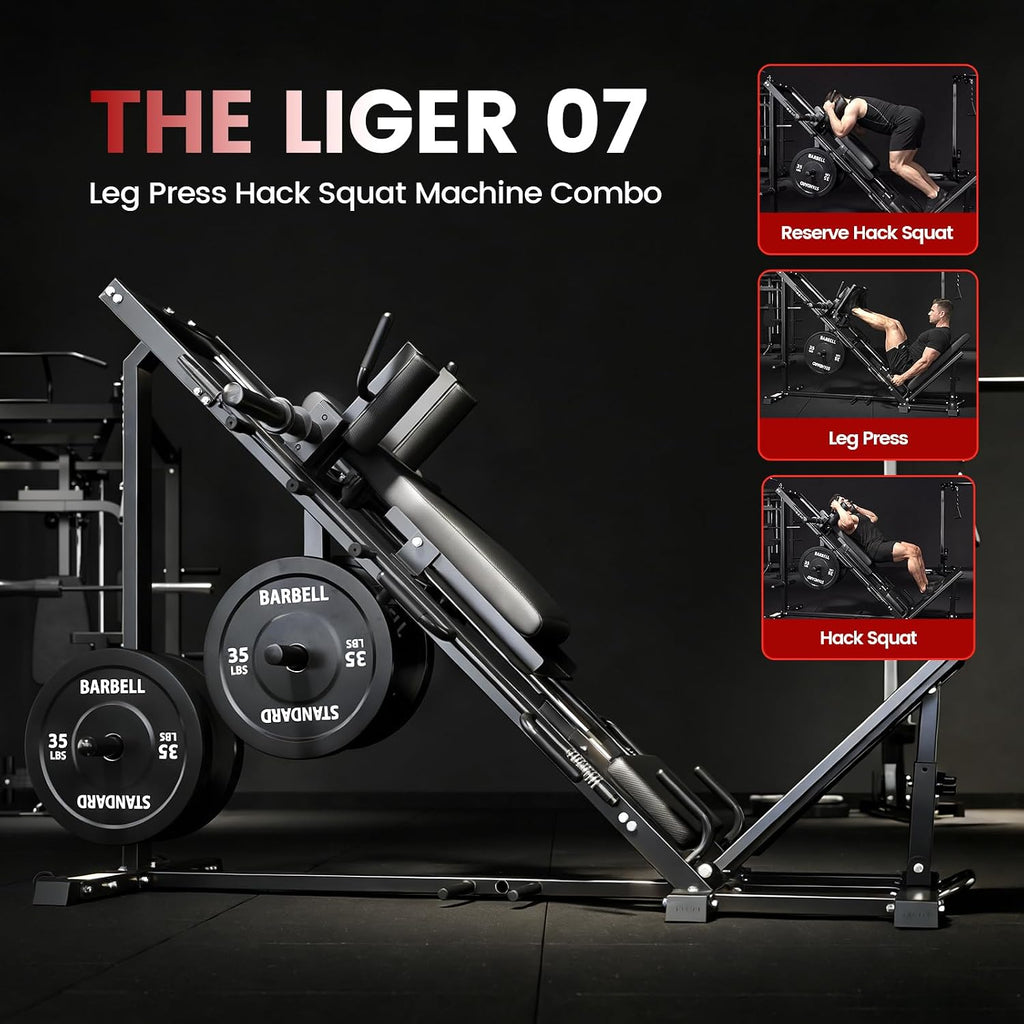 GMWD Leg Press Hack Squat Machine Combo, Leg Exercise Machine with Linear Bearing, 45-Degree Lower Body Special with Weight Storage for Quads, Hamstring, Glutes, Calves, Home Gym Leg Day Equipment