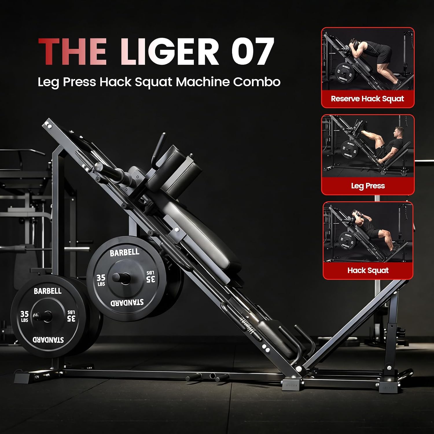 GMWD Leg Press Hack Squat Machine Combo, Leg Exercise Machine with Linear Bearing, 45-Degree Lower Body Special with Weight Storage for Quads, Hamstring, Glutes, Calves, Home Gym Leg Day Equipment