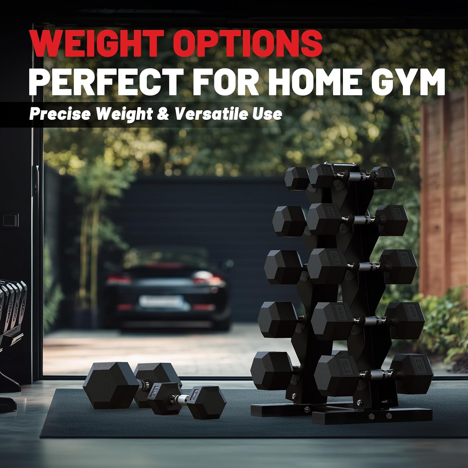PAPABABE Hex Dumbbell Sets with Rack, 100-600lb Rubber Coated Dumbbell Weight Set and Storage Rack, Multiple Options Hand Weights for Strength Training