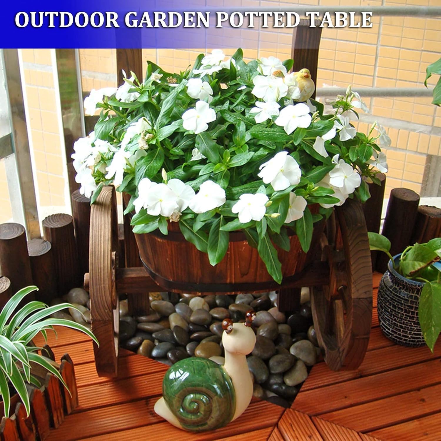 Plant Shelf, Plant Stand Indoor Outdoor, Outdoor Potting Bench,Home and Outdoor Multifunctional Wooden Table Top Worktable On Two Wheels