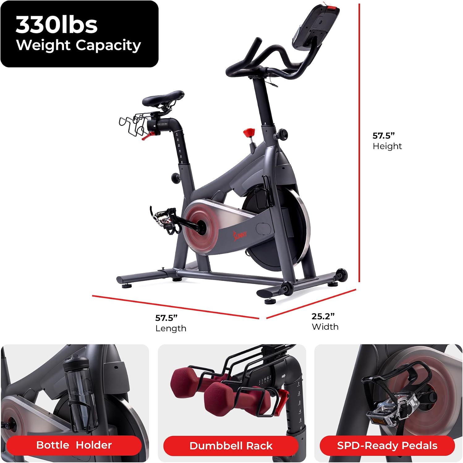 Sunny Health & Fitness Smart Magnetic Indoor Cycling Bike, Stationary Exercise Cardio Equipment, Free SunnyFit Training App