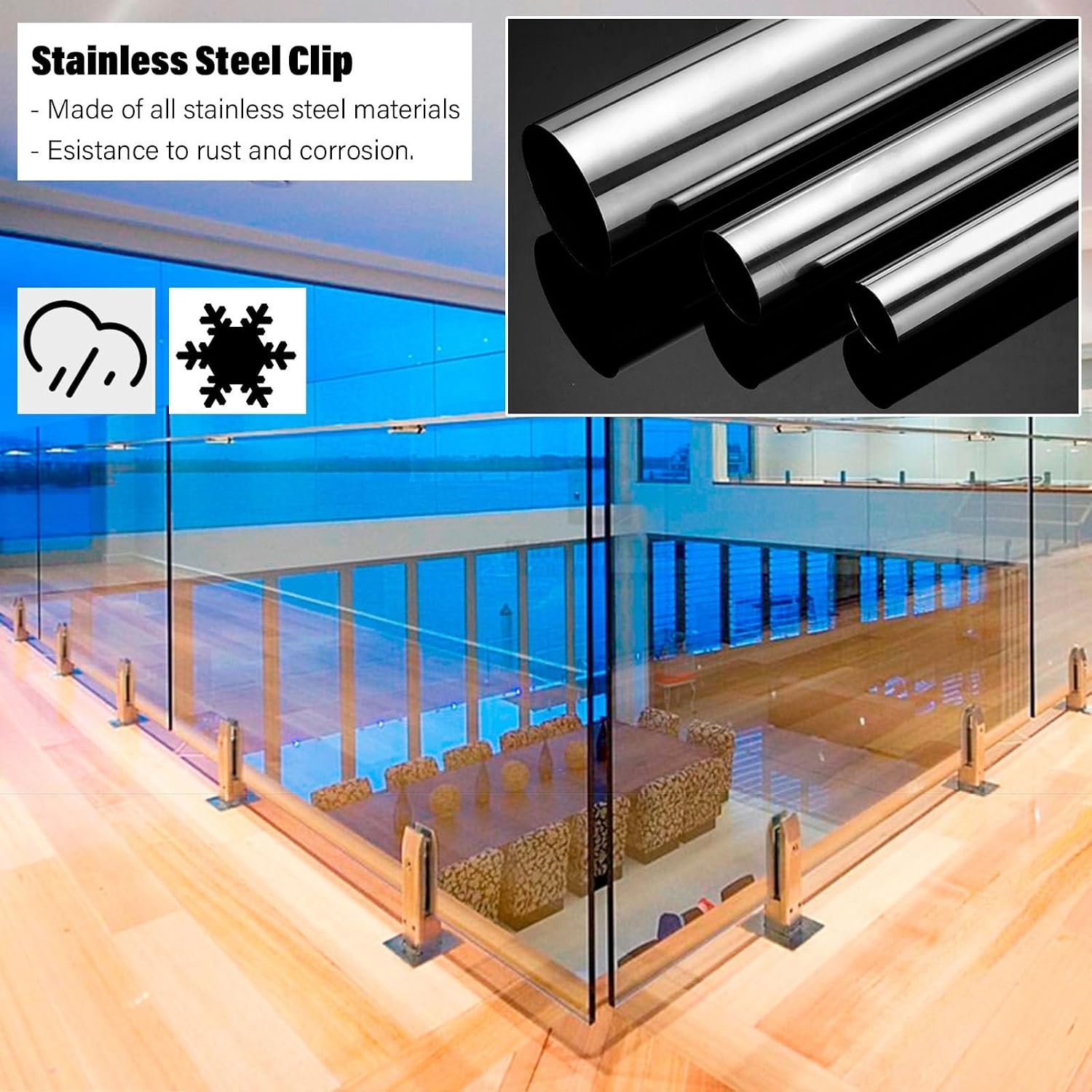 Stainless Steel Glass Clamp Brackets 2/4/6/8/10 Pack Pool Fence Panels Standoff Kit - Frameless Balcony & Deck Connector with Floor Mount(Color : Gold(Black H 16cm/6.3in,8 pcs)