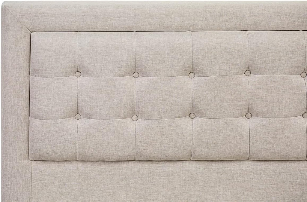 East West Furniture FN08K-1DE05 2-Piece Fannin Bedroom Set with 1 Wood Bed Frame and 1 Modern Nightstand - Reliable and Durable Construction - Mist Beige Linen Fabric