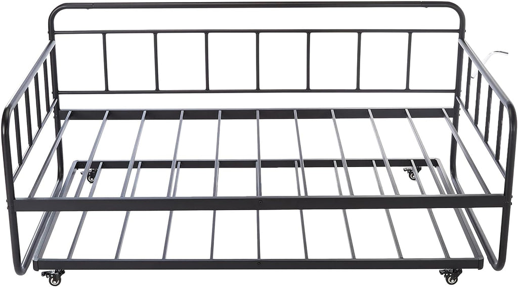 Amazon Basics Twin Daybed and Trundle Bed Frame Set, Space Saving Steel Slat Support, Easy Assembly, Twin Size, Black, 77.3 x 40 x 35.4 in