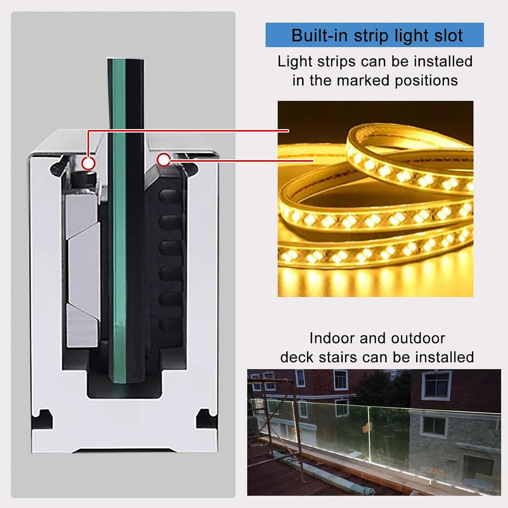 Black Glass Shelf Clamp for 12-20 mm Glass, Glass Railing Base Rail Channel for Deck Hallway Fence, 100-300 cm Long Square Glass Balustrade Post Clamps(L 100 cm/39 in/3.3 ft)