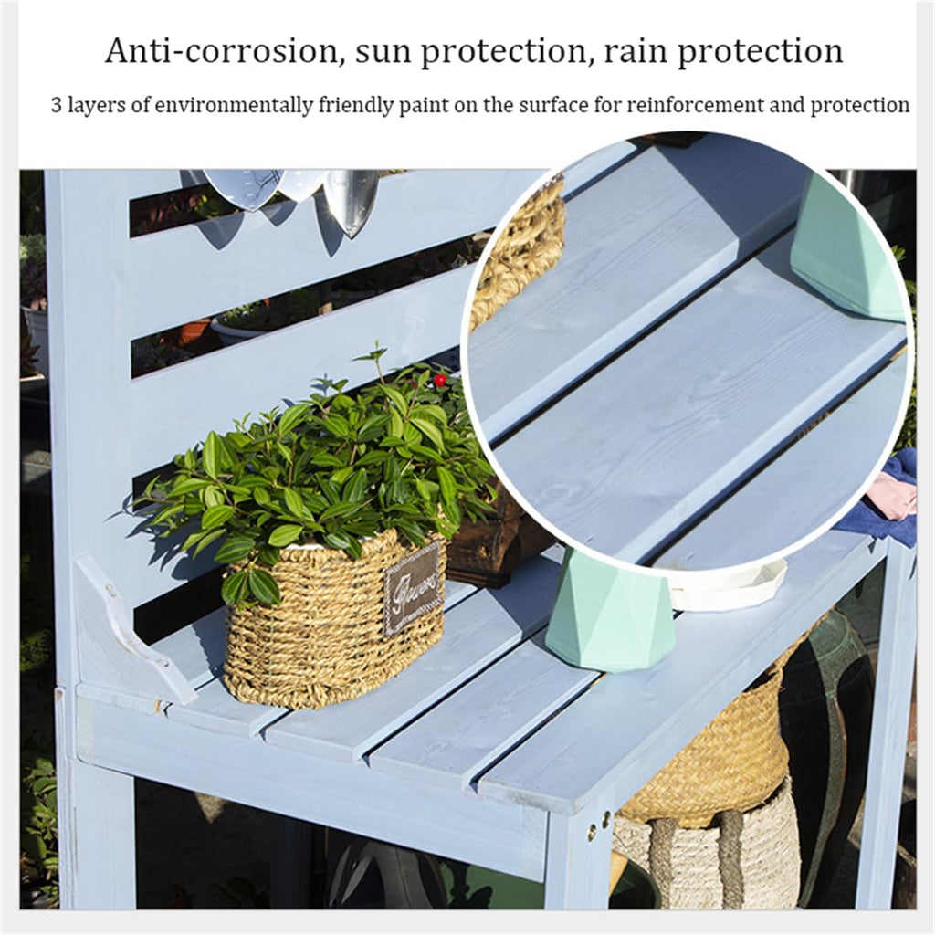 Potting Table Outdoor Potting Bench, Large Outdoor Kitchen Island Prep Station,Balcony Gardening Table,Outdoor Solid Wood Garden Work Bench Station,for Outside All Weather Use,Blue