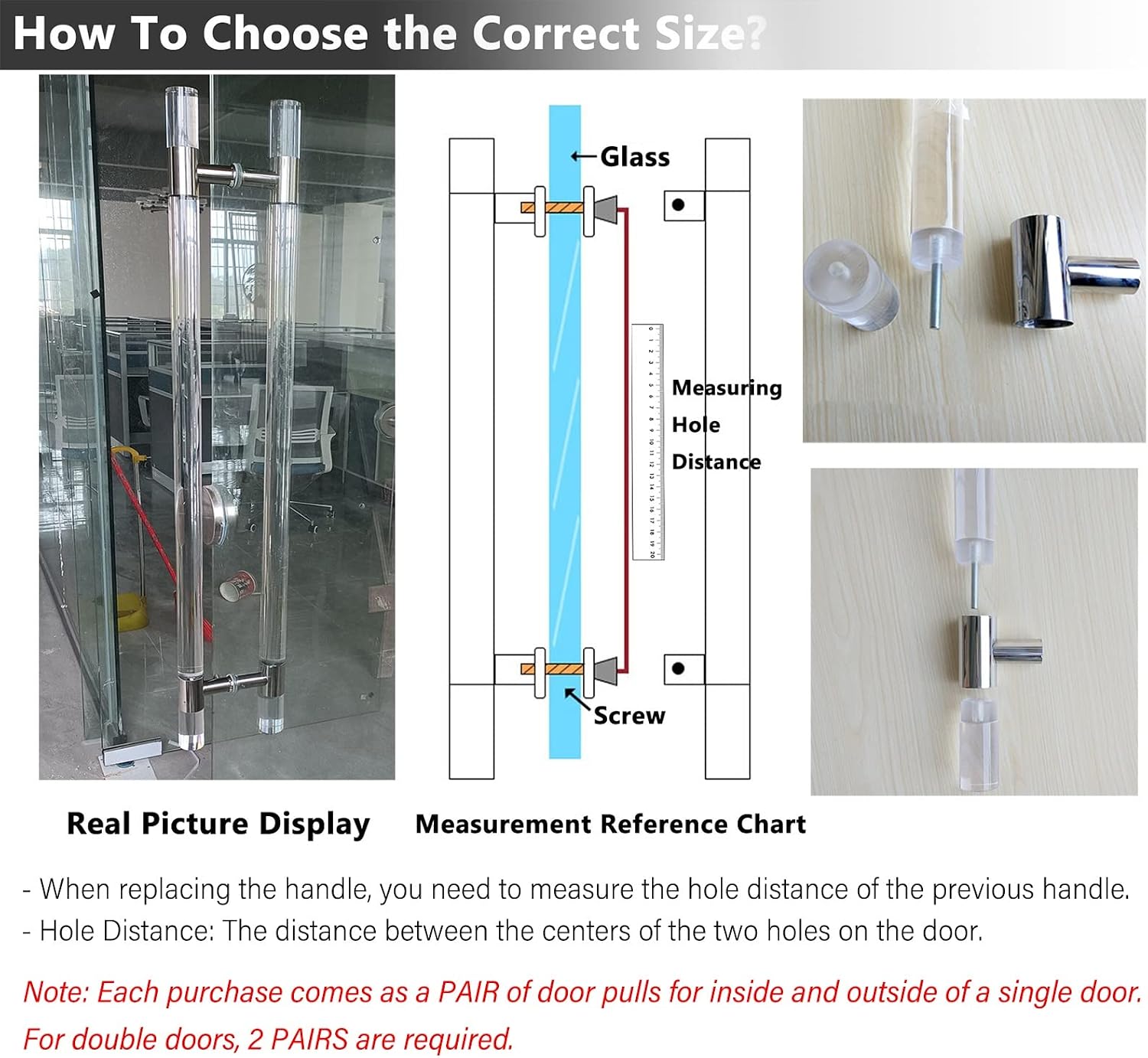 ETULLE Round Clear Door Handles Acrylic,Gold 24/34/40/60/70 Inch Long Indoor/Outdoor Push Pull French Glass Door Barn Door Handle,Entrance Gate Hardware Knob (Size :60cm/24inch)