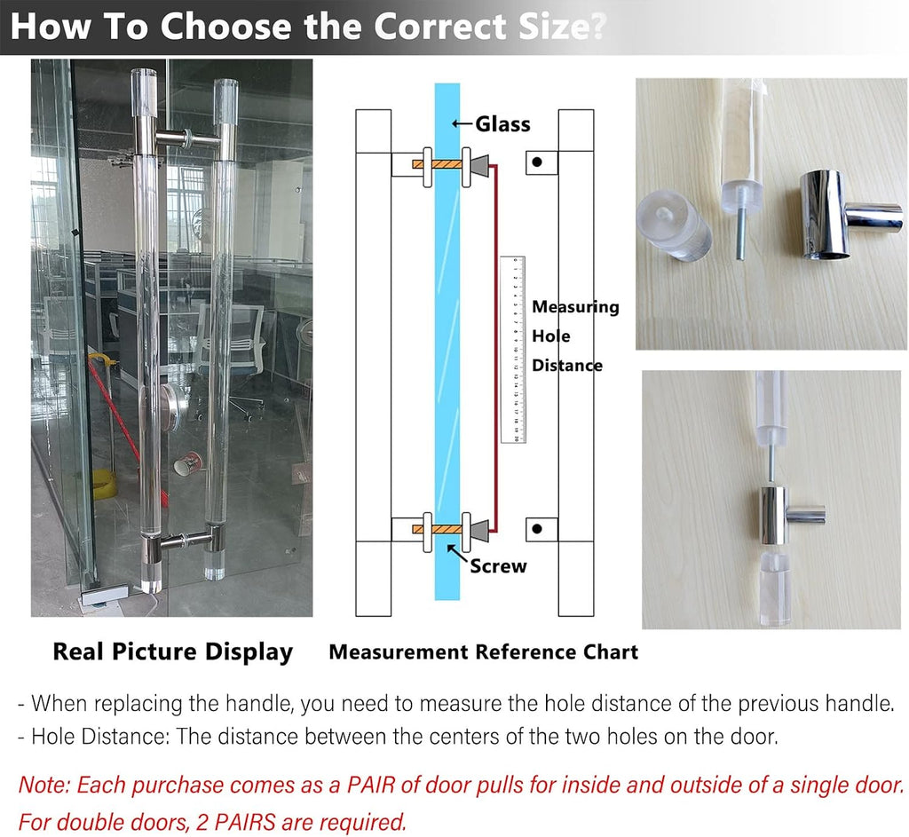 ETULLE Round Clear Door Handles Acrylic,Gold 24/34/40/60/70 Inch Long Indoor/Outdoor Push Pull French Glass Door Barn Door Handle,Entrance Gate Hardware Knob (Size :80cm/31.5 inch)