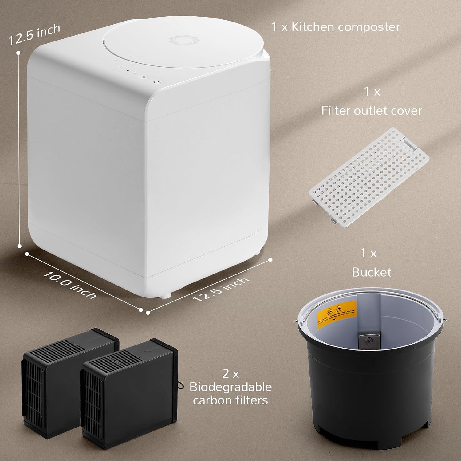 Airthereal R500 Electric Kitchen Composter with SHARKSDEN Tri-Blade | Turns Food Scraps into Dry Fertilizer in 4 Hours | Odorless Countertop Waste Recycler, 2.5L, Dishwasher Safe (Glossy Pearl White)