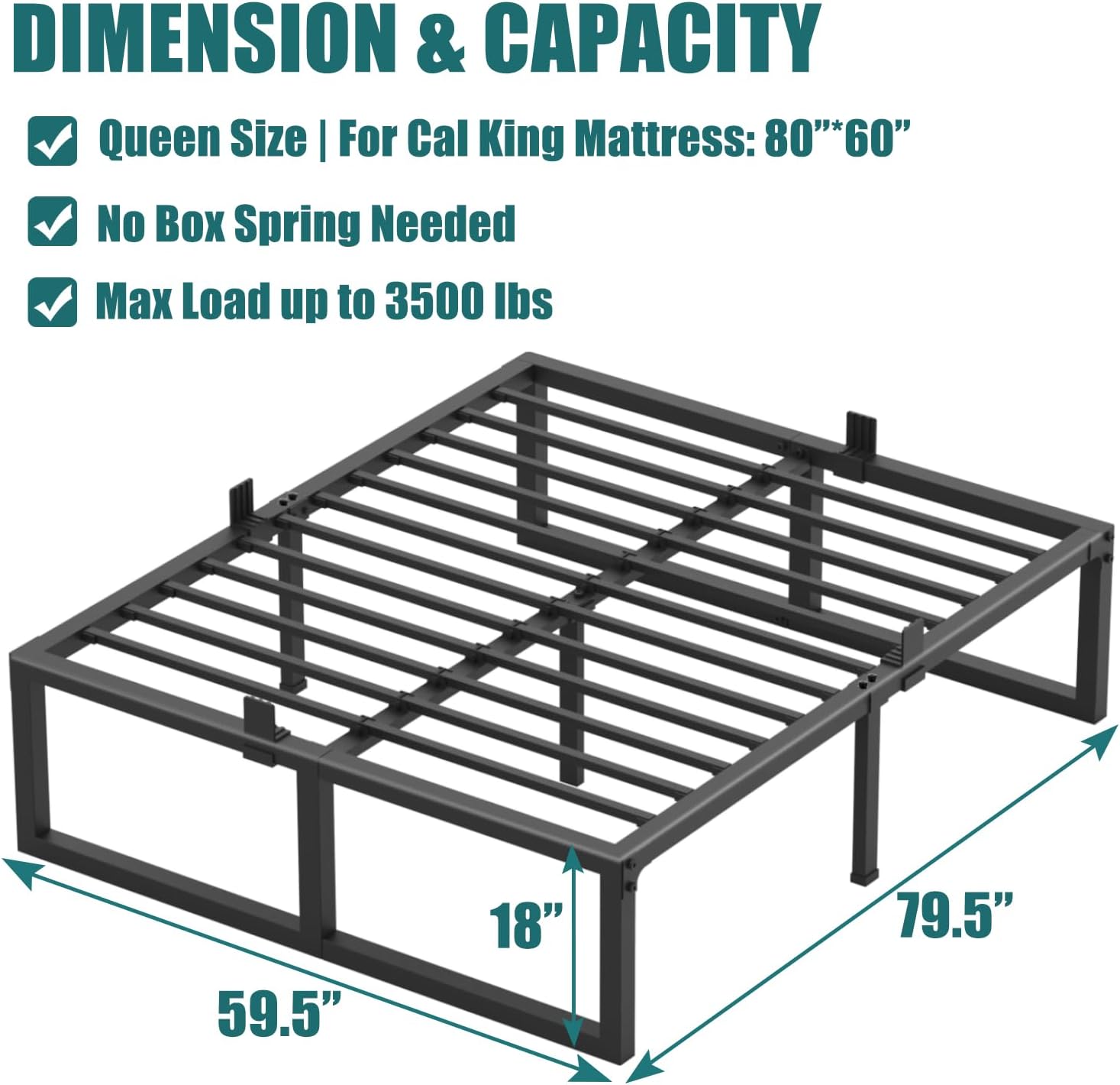 Yitong Angel King Bed Frame, 18 Inch High 3500 lbs Metal Platform, Mattress Foundation with Steel Slat Support/No Box Spring Needed/Noise Free/Non-Slip/Easy Assembly
