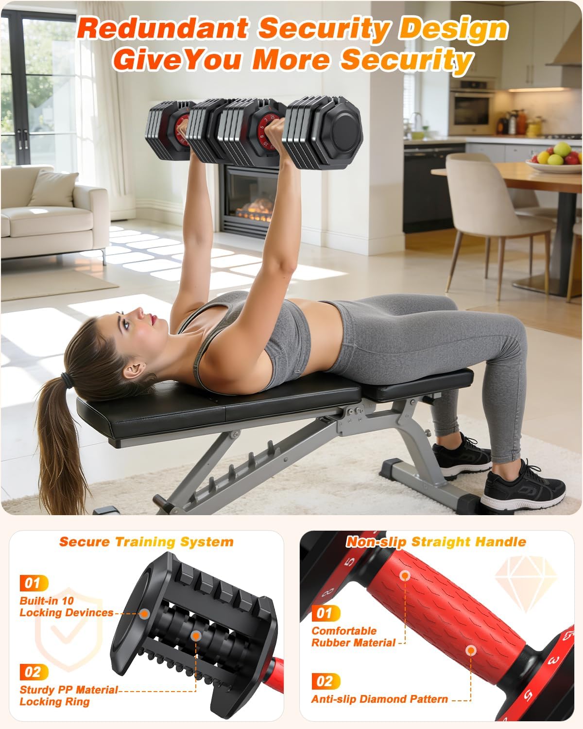 XDDIAS Adjustable Dumbbells Set of 2 for Strength Training, One-Hand Quick Adjust, 25/55/80/90 lbs Options, Anti-Slip Grip Handle, Compact Home Gym Weights for Men Women