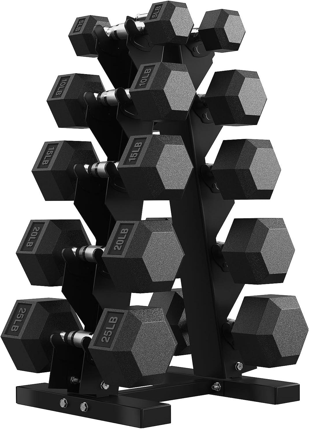 PAPABABE Hex Dumbbell Set with Rack, 85-560lb Rubber Encased Dumbbell Free Weights Dumbbells Set with Storage Rack, Hand Weights Set for Strength Training