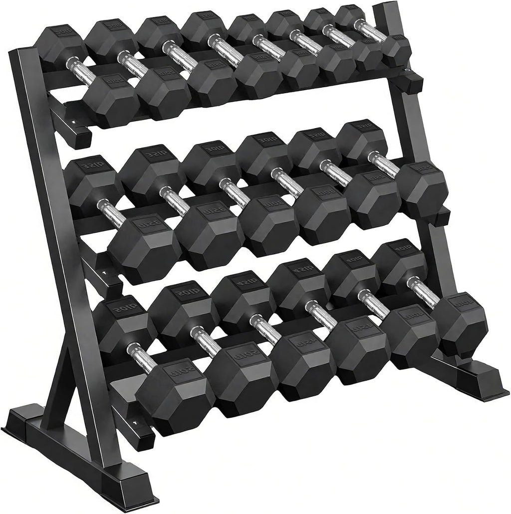 Rubber Hex Dumbbells with Rack 350/450/550 LBS - Free Weights Dumbbell Set Home Gym Equipment Exercise & Fitness Dumbbells for Strength Training