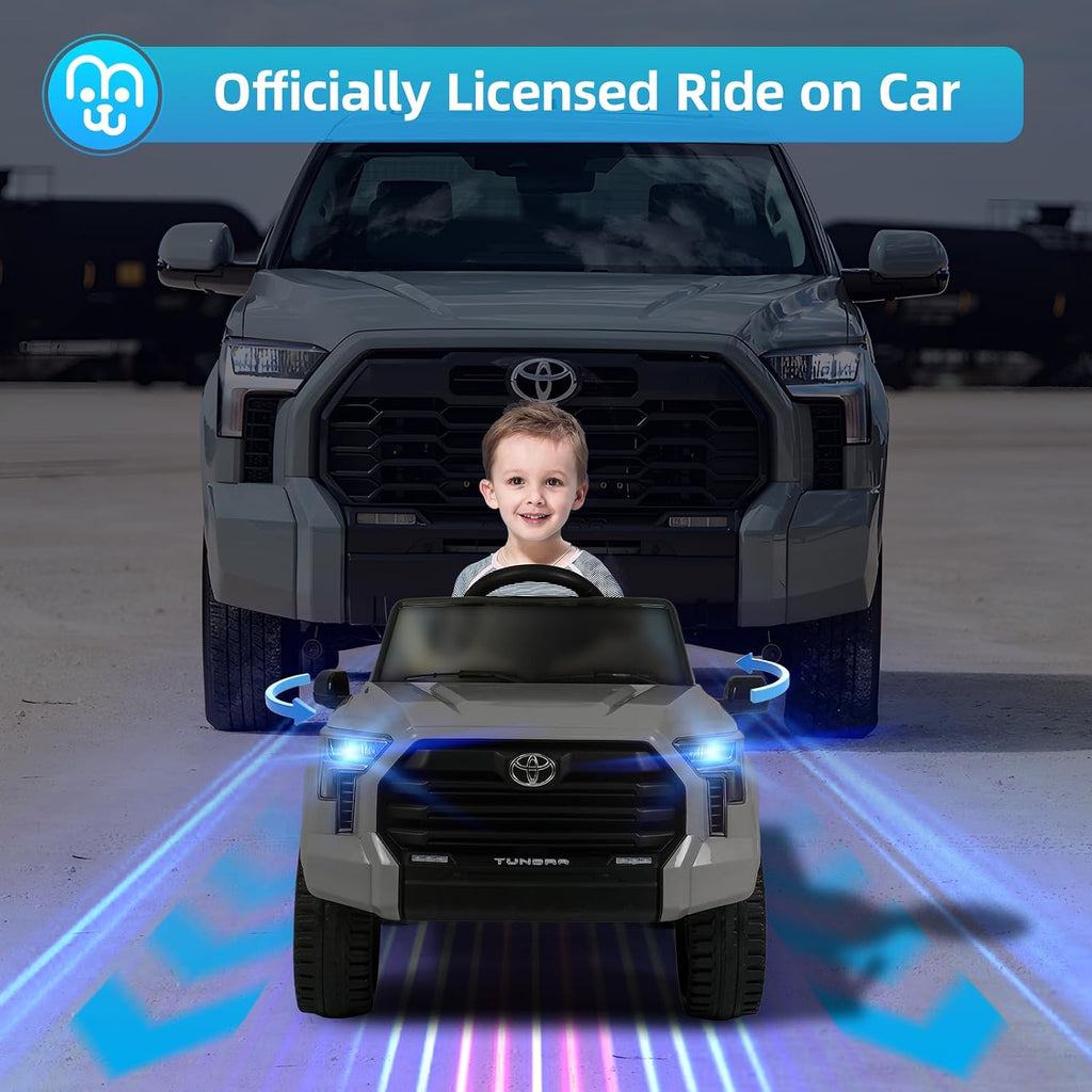 MINIATURE MOTORS Licensed Toyota Tundra Kids Ride on Truck Car Remote Control 12V 7Ah Battery Electric Car for Toddlers Trunk Bluetooth Music Player 4 Wheel Full Suspension Gift for Boys Girls-Grey