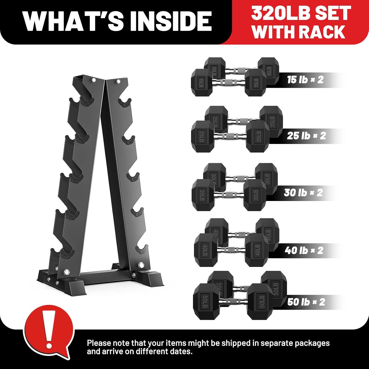 PAPABABE Hex Dumbbell Set with Rack, 85-560lb Rubber Encased Dumbbell Free Weights Dumbbells Set with Storage Rack, Hand Weights Set for Strength Training