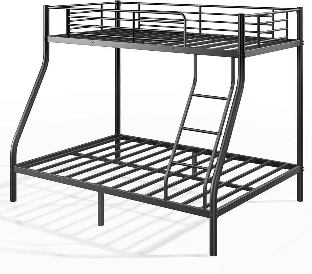 SogeSleep Bunk Beds Twin Over Full Size, More Sturdy Heavy Duty Metal Bunk Bed with Angled Ladder for Teens and Adults, Used for Spaces-Saving, Apartment or Dorm, Noise Free & Easy Assembly, Black