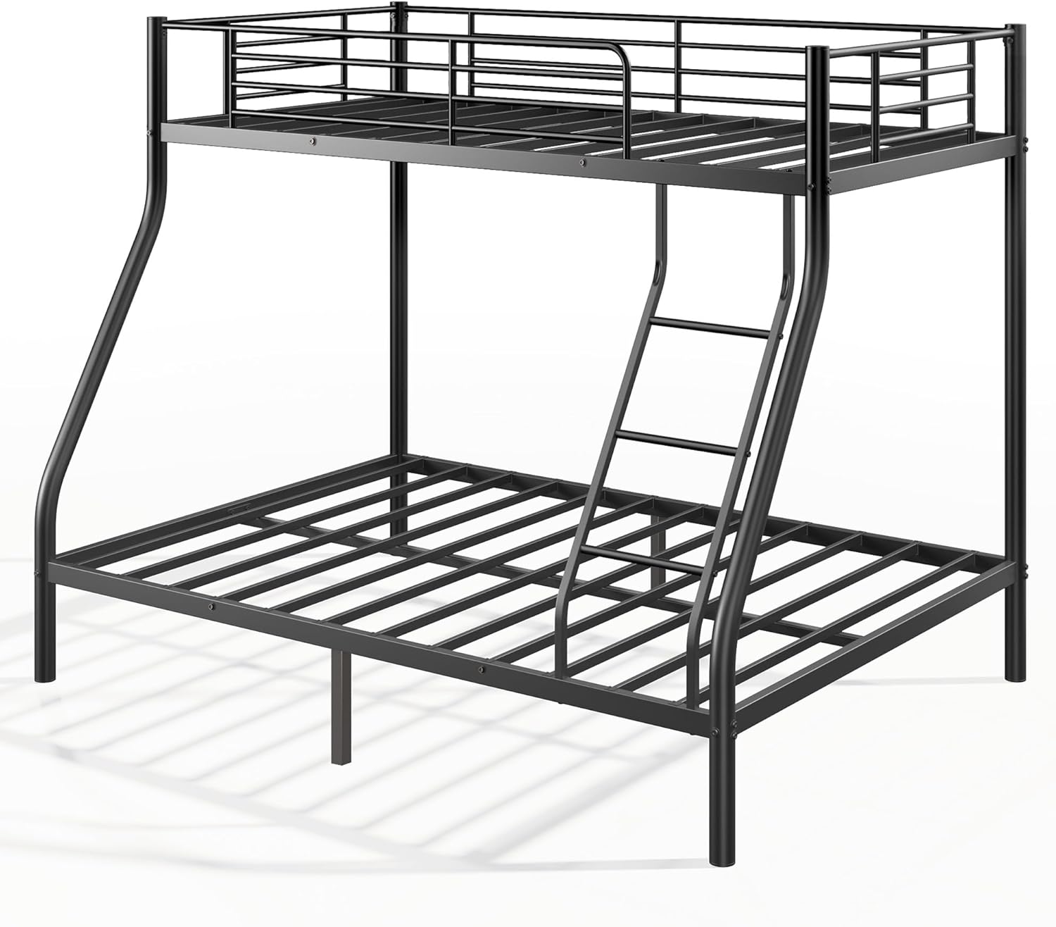 SogeSleep Bunk Beds Twin Over Full Size, More Sturdy Heavy Duty Metal Bunk Bed with Angled Ladder for Teens and Adults, Used for Spaces-Saving, Apartment or Dorm, Noise Free & Easy Assembly, Black