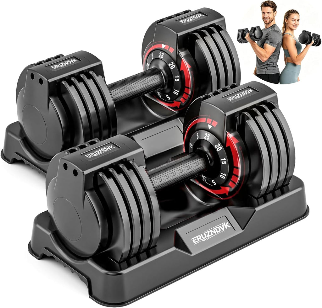 25/55lb Pair Adjustable Dumbbell Set, Adjustable Dumbbells Set of 2, 5 in 1/10 in 1 Free Weights Dumbbells Set with Anti-Slip Texture Handle, Weight Set For Home Gym Suit both Men and Women