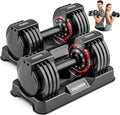 25/55lb Pair Adjustable Dumbbell Set, Adjustable Dumbbells Set of 2, 5 in 1/10 in 1 Free Weights Dumbbells Set with Anti-Slip Texture Handle, Weight Set For Home Gym Suit both Men and Women
