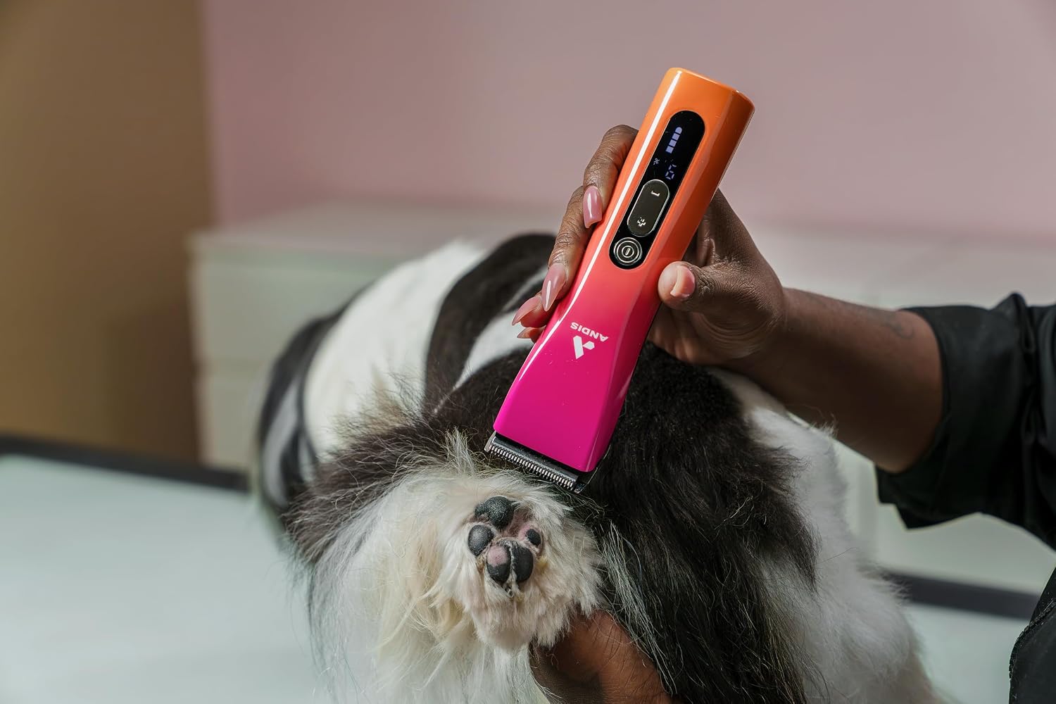 Andis 562745 ProClip 5-in-1 Adjustable Blade Cord/Cordless Pet Hair Clipper, 5 Blade Settings, 5 Speeds, Feather Light, Digital Display Screen, Sunset