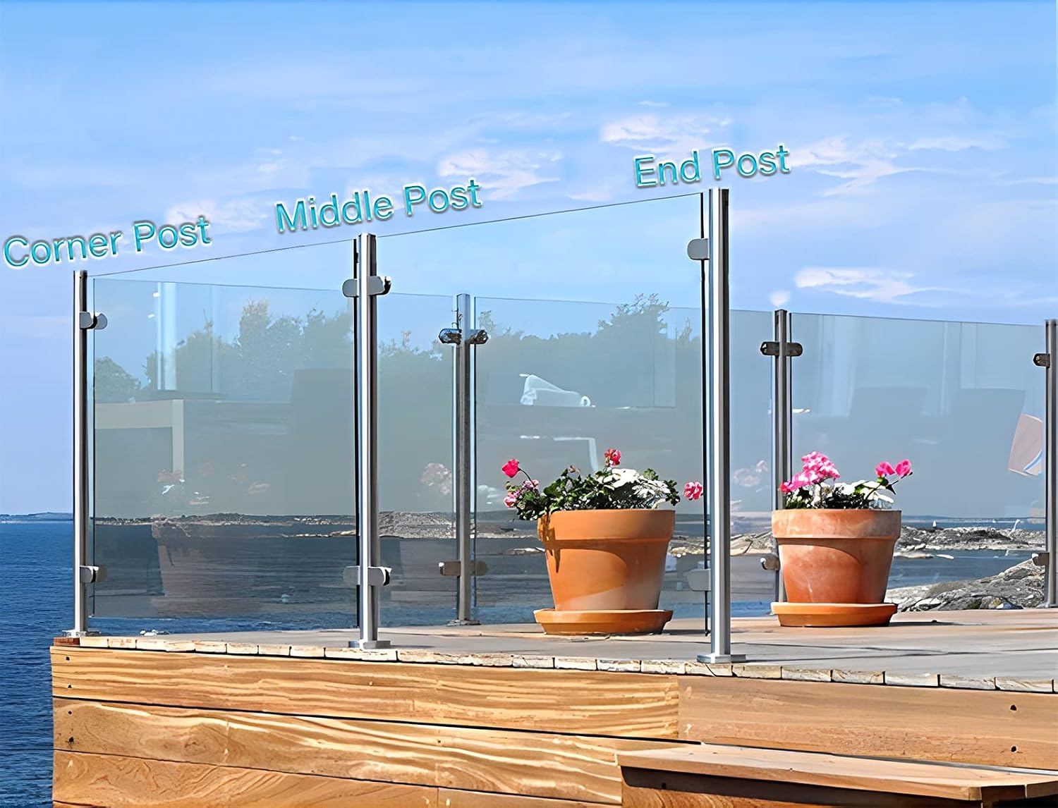 Glass Banister Round Standoff Clamp, Stainless Steel Black Stair Balustrade Post for 3/8'-1/2' Glass Panels, Terrace Decking Hotel Guardrail System(Middle Post,65cm/25.5in)
