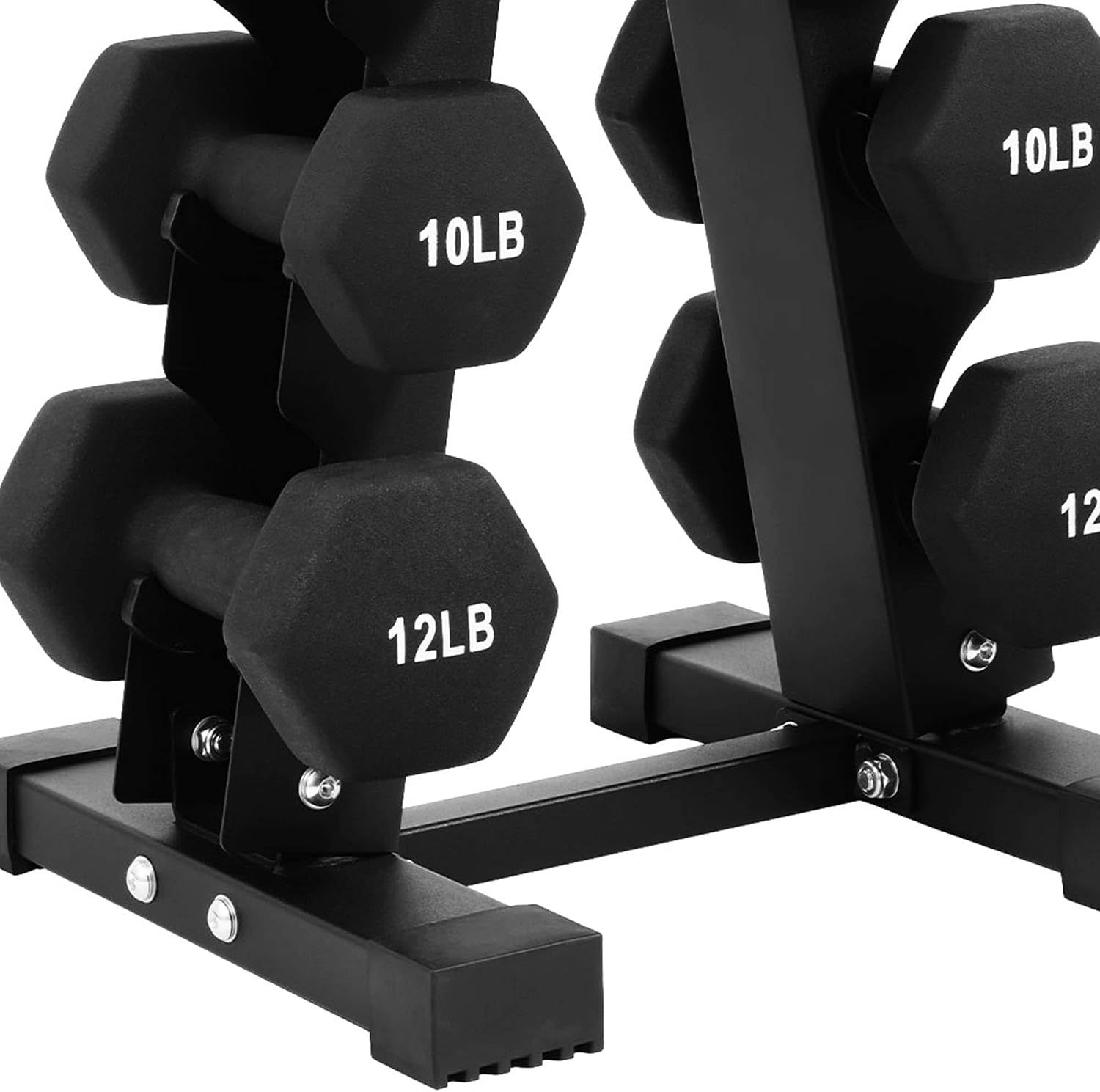 BalanceFrom Neoprene Coated Iron Dumbbell Hex Weights Set with Stand – Color-Coded or Black Options with Non-Slip Grip for Strength Training, Resistance Workouts, and Home Gym Fitness