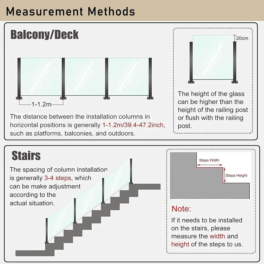 Heavy Duty Glass Railing Post Kit, Glass Black Railing Post for Stairs Villa House Gazebo Porch, Square Glass Balustrade Post with Bolt(Black Corner Post,60cm/23.5in)