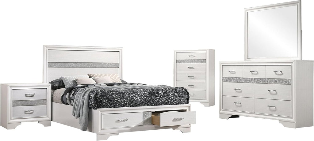 Coaster Home Furnishings Miranda Contemporary 5-Piece Bedroom Set Full Size Storage Panel Bed Frame 50-inch Headboard White 205111F-S5