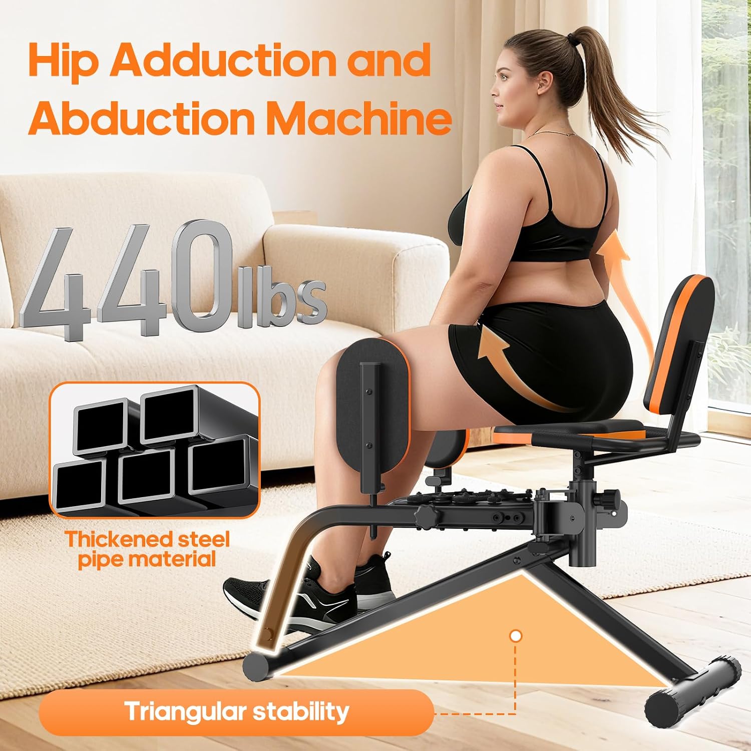 HXD-ERGO Hip Abductor/Adductor Machine for Home Gym, 6-Level Glute Machine & Thigh Workout Equipment, Booty Builder with Plush Padding, Compact Leg Exercise Euipment for Women & Men