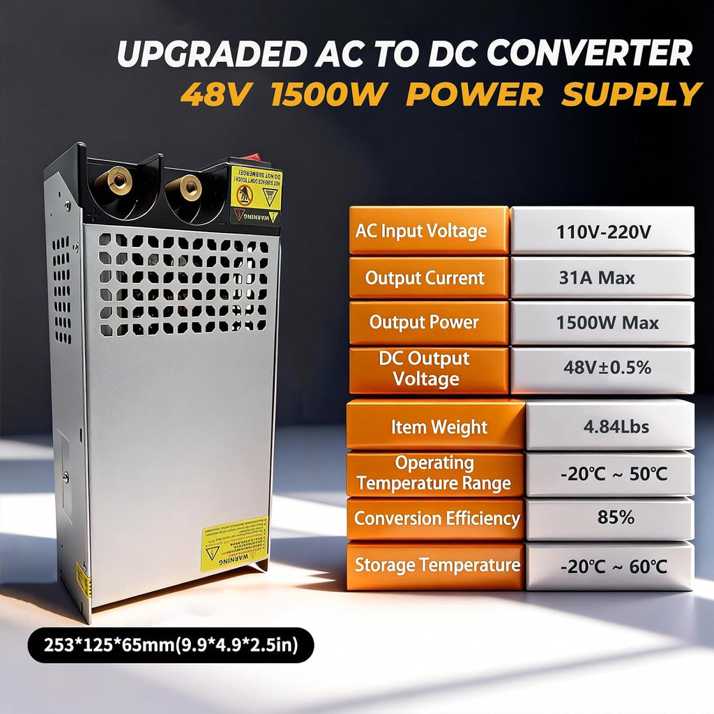 New Version AC to DC 48V 31A 1500W Power Supply,120V to 48V Converter/110V to 48V Converter for 48v RV, Pump, LED Strip, LCD Monitor (DC48V-31A-1500W)