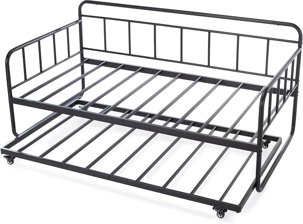 Amazon Basics Twin Daybed and Trundle Bed Frame Set, Space Saving Steel Slat Support, Easy Assembly, Twin Size, Black, 77.3 x 40 x 35.4 in