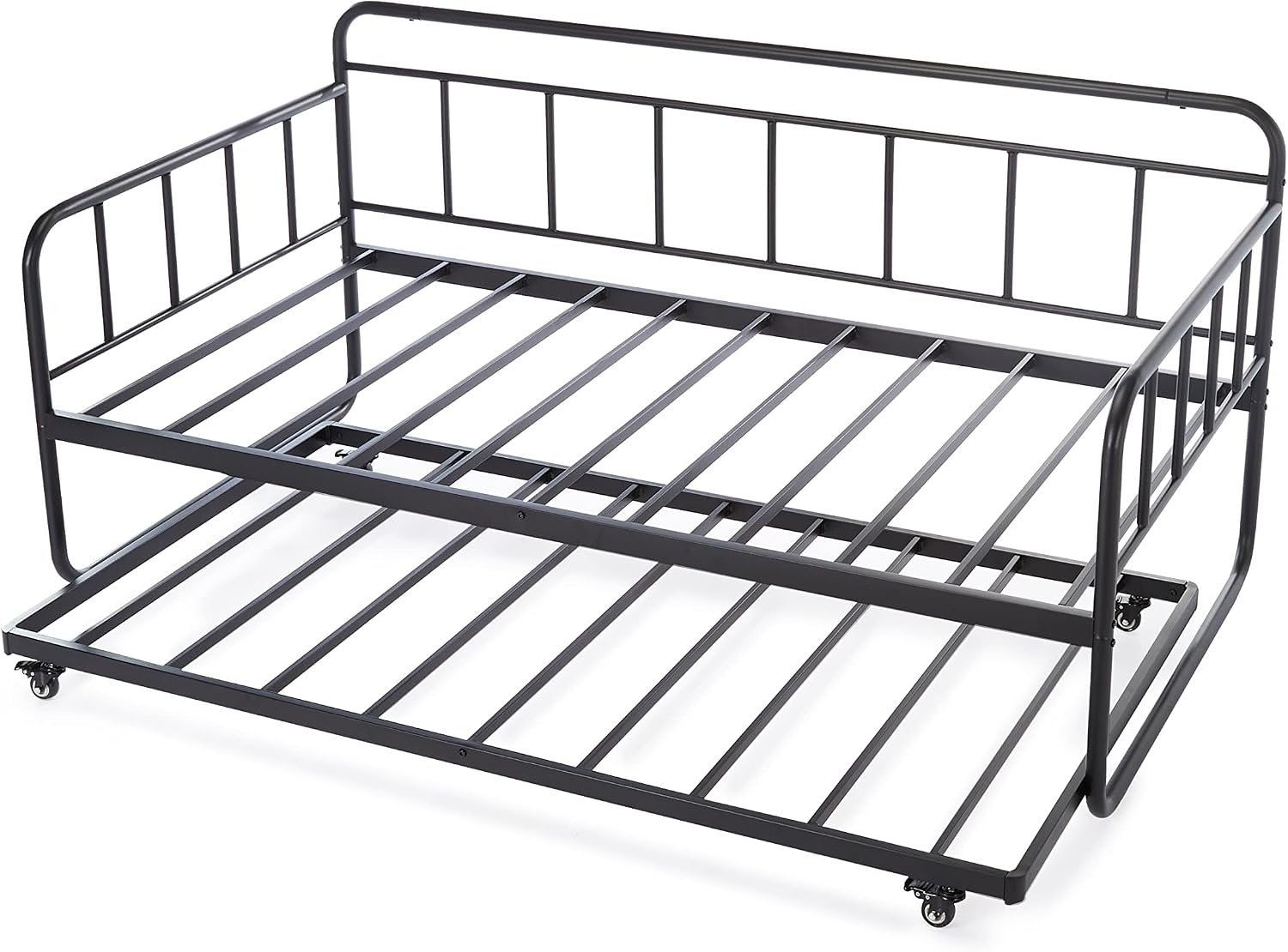 Amazon Basics Twin Daybed and Trundle Bed Frame Set, Space Saving Steel Slat Support, Easy Assembly, Twin Size, Black, 77.3 x 40 x 35.4 in