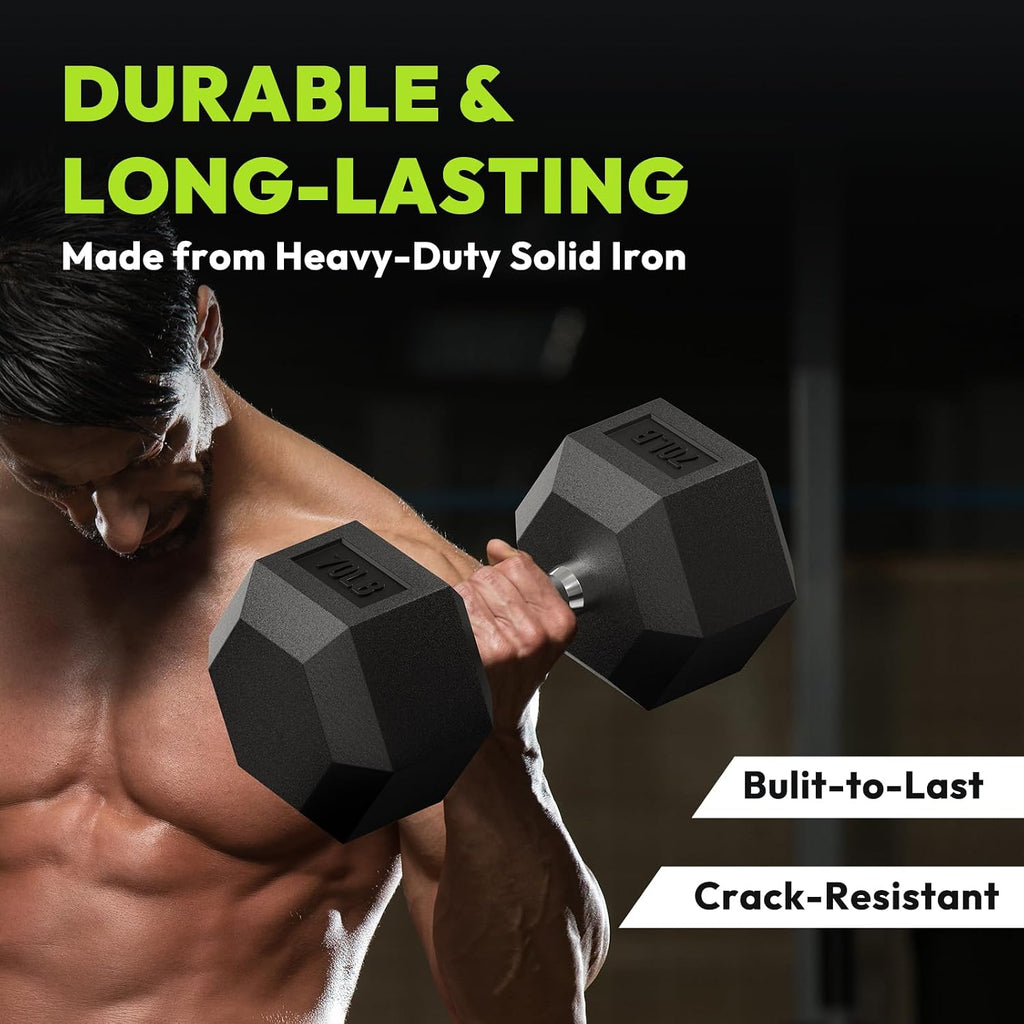 HANDBODE Hex Dumbbell 45-640 lb Set, Rubber Encased Exercise & Fitness Dumbbells for Home Gym, Hand Weights for Strength Training