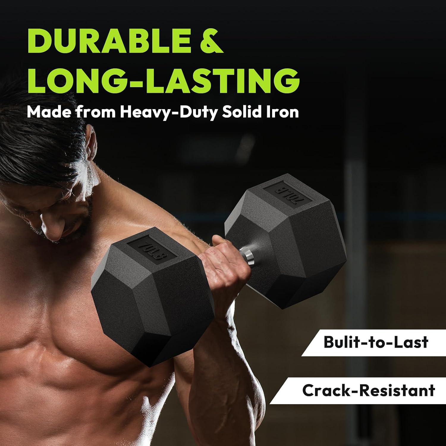 HANDBODE Hex Dumbbell 45-640 lb Set, Rubber Encased Exercise & Fitness Dumbbells for Home Gym, Hand Weights for Strength Training