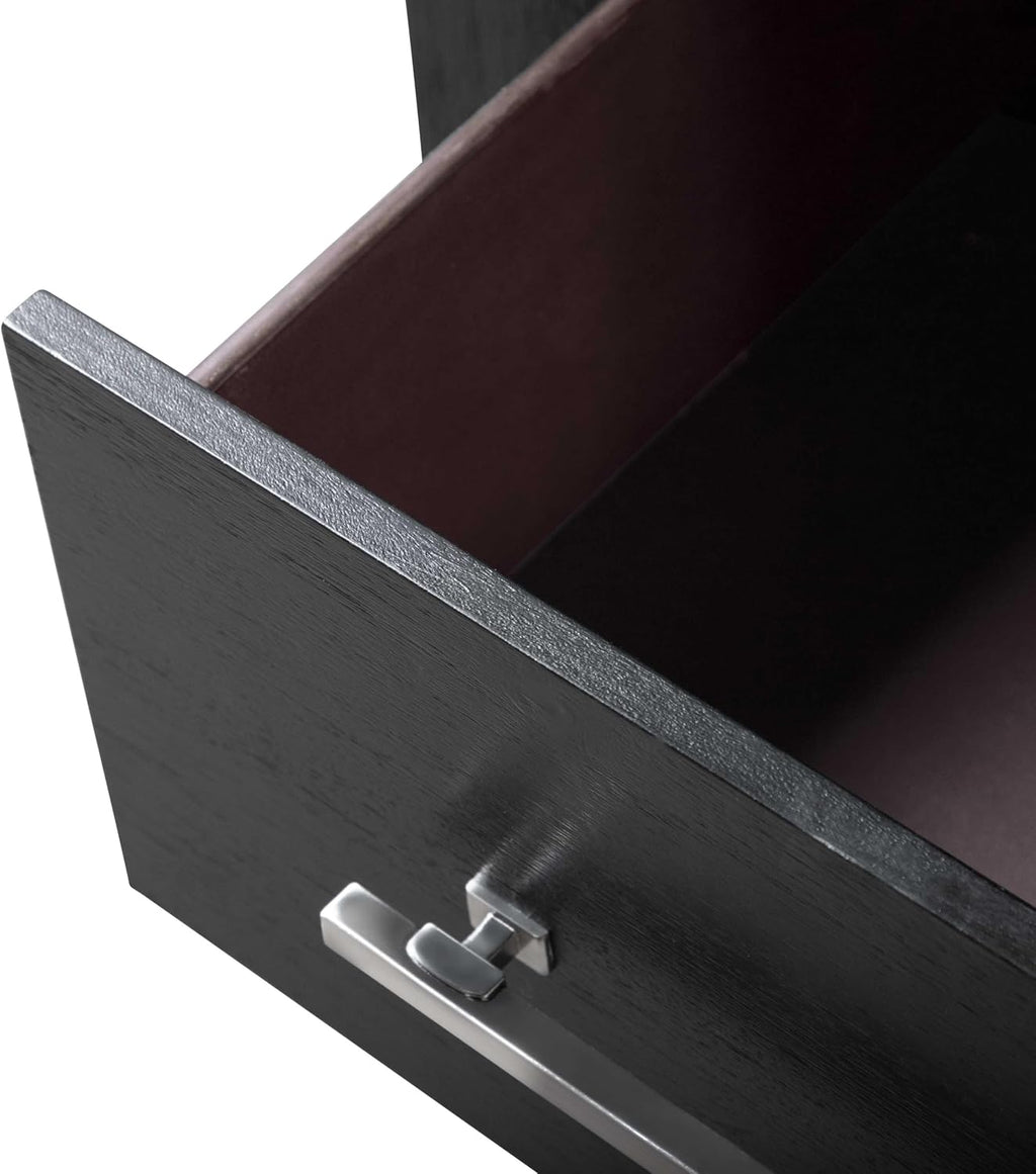 Furniture of America Lyle Modern Solid Wood 3-Piece Bedroom Collection with Queen Bed Frame and Nightstand Set of 2, Includes LED Light Headboard, Box Spring Required, Black