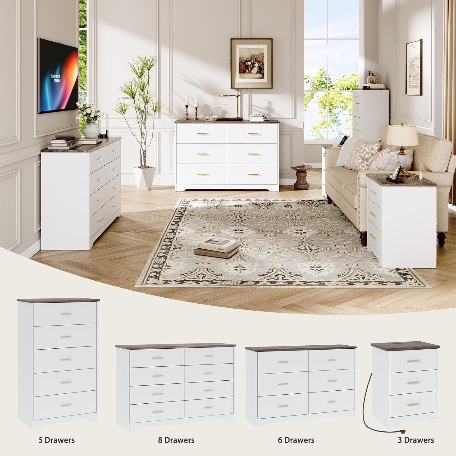LIDYUK White Dresser for Bedroom, 6 Drawer Dressers & Chests of Drawers, Modern Wood Dresser, 48 Inches Wide Chest of Drawers for Bedroom, Hallway, Living Room