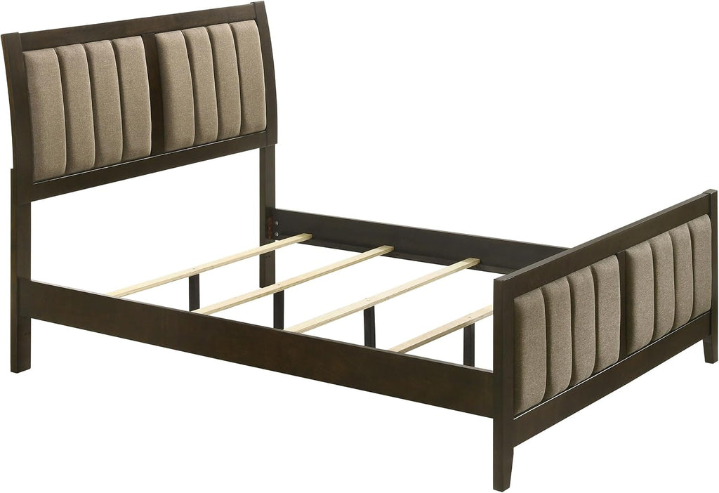 Coaster Home Furnishings Wilkes Transitional 5-Piece Bedroom Set Fabric Upholstered Full Size Panel Bed Frame 51-inch Headboard Dark Cocoa 224421F-S5