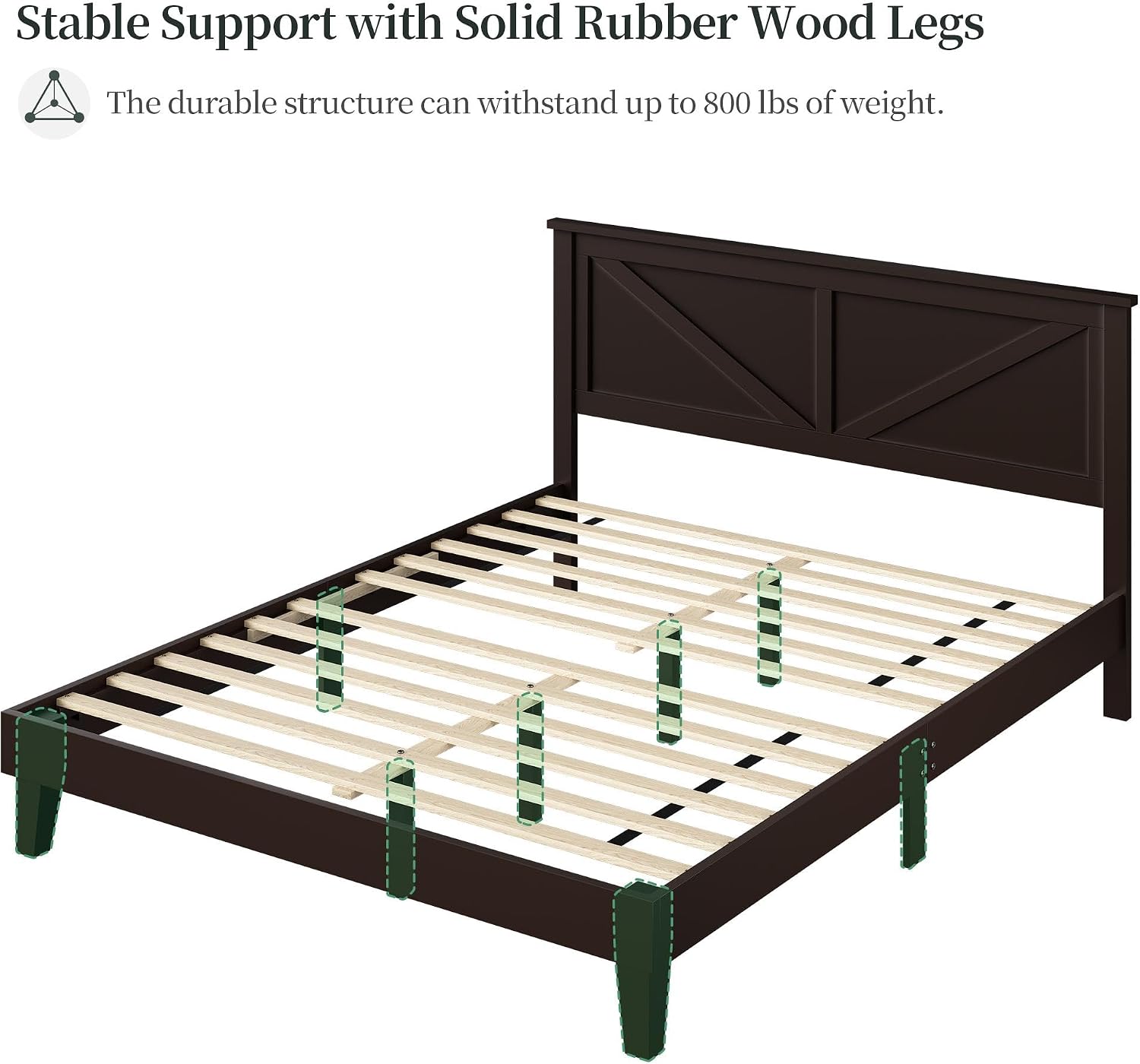 Yaheetech Wood Bed Full, Farmhouse Espresso Rubberwood Platform Bed Frame with V-Designed Headboard, Sturdy Wooden Support Slats, Holds up to 800 Pounds, Noise-Free, Easy Assembly
