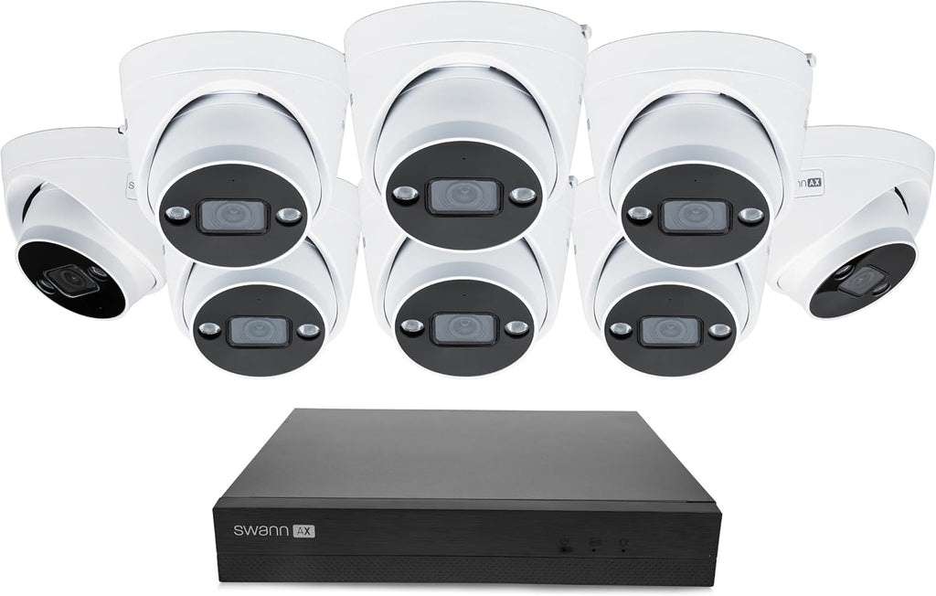 Swann AdvancedX 4K Wired NVR Security Camera System, 16 Channel with 8 Dome PoE Cameras, 2TB HDD Storage, Color Night Vision with Spotlight, Smart Video Analytics, Indoor Outdoor Business Surveillance