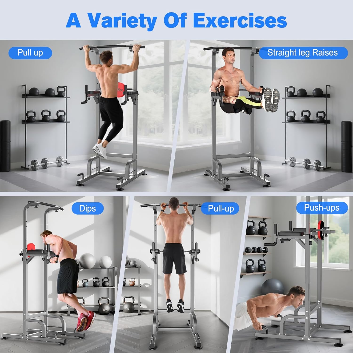 RELIFE REBUILD YOUR LIFE Power Tower Pull Up Bar Station Workout Dip Station for Home Gym Strength Training Fitness Equipment