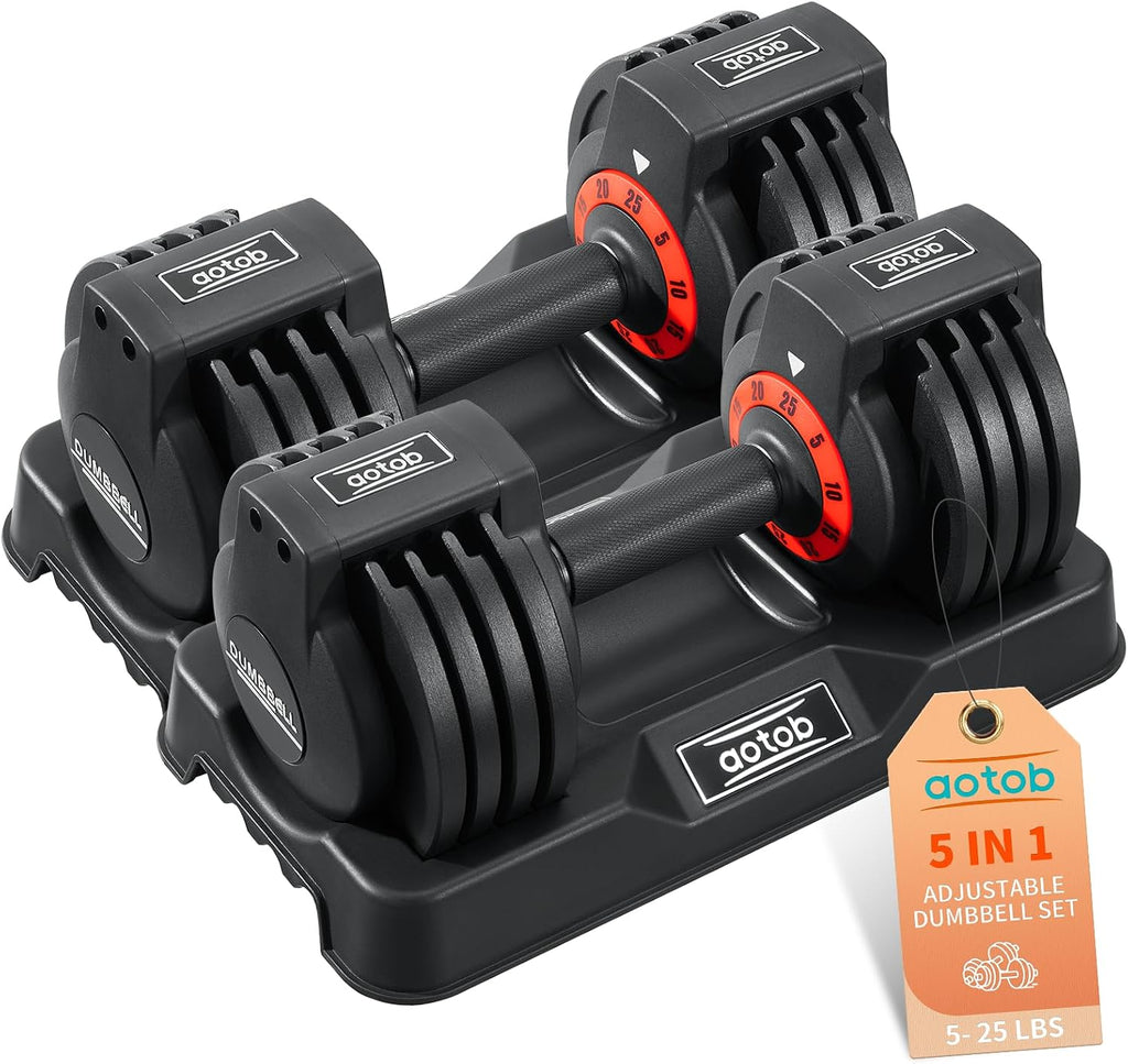 AOTOB Adjustable Dumbbell Set 25/55 Lbs (Pair), Fast Weight Adjustment with Anti-Slip Turning Handle, Space-Saving for Home Gym, Strength Training Equipment for Men & Women