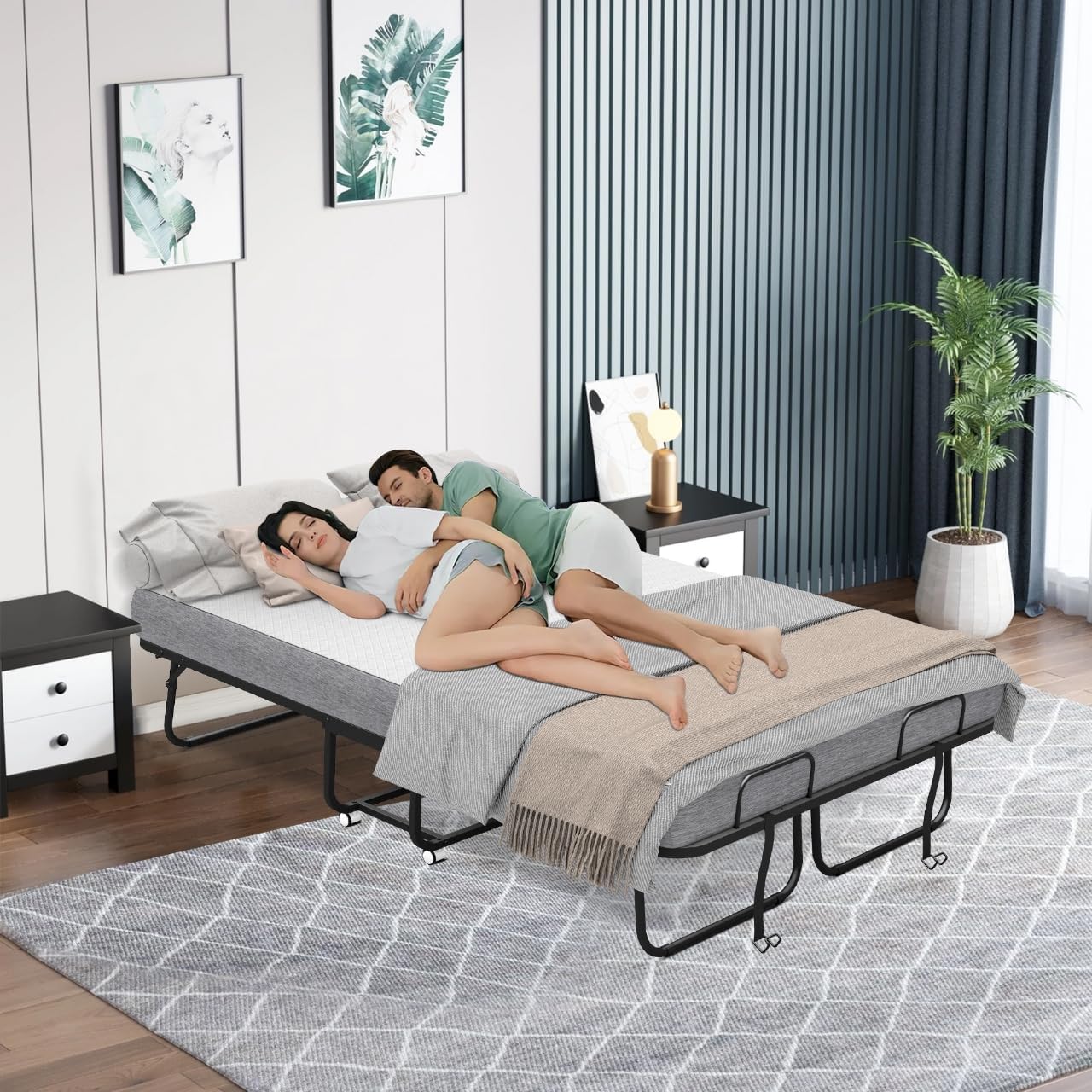 Espsilto Full Size 75''x54'' Folding Bed with Mattress for Adult - Extra Large Wide Rollaway Bed for Guest, Comfortable Sleep in a Large Space