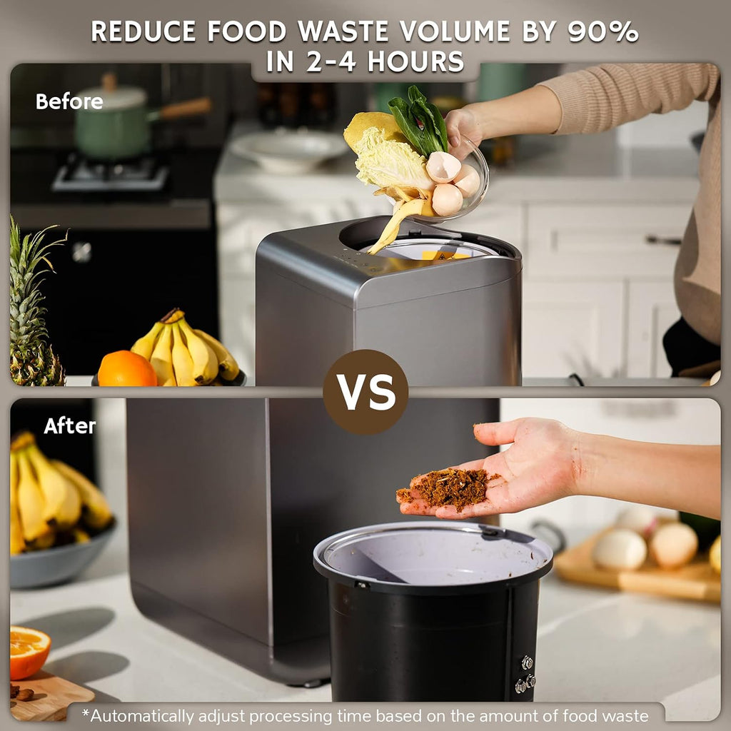 Airthereal Bundle | Revive Electric Kitchen Composter Grey and 1 Spare Bucket with Lid + 3-Pack Compostable Trash Bags,Turn Food Waste and Scraps into Dry Compost Fertilizer