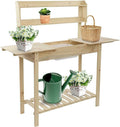 Garden Potting Bench Table w/Sliding Tabletop Workstation w/Removable Sink Outside Patio Furniture Gardening Bench Gardening Table Curved Bench Small Porch Bench